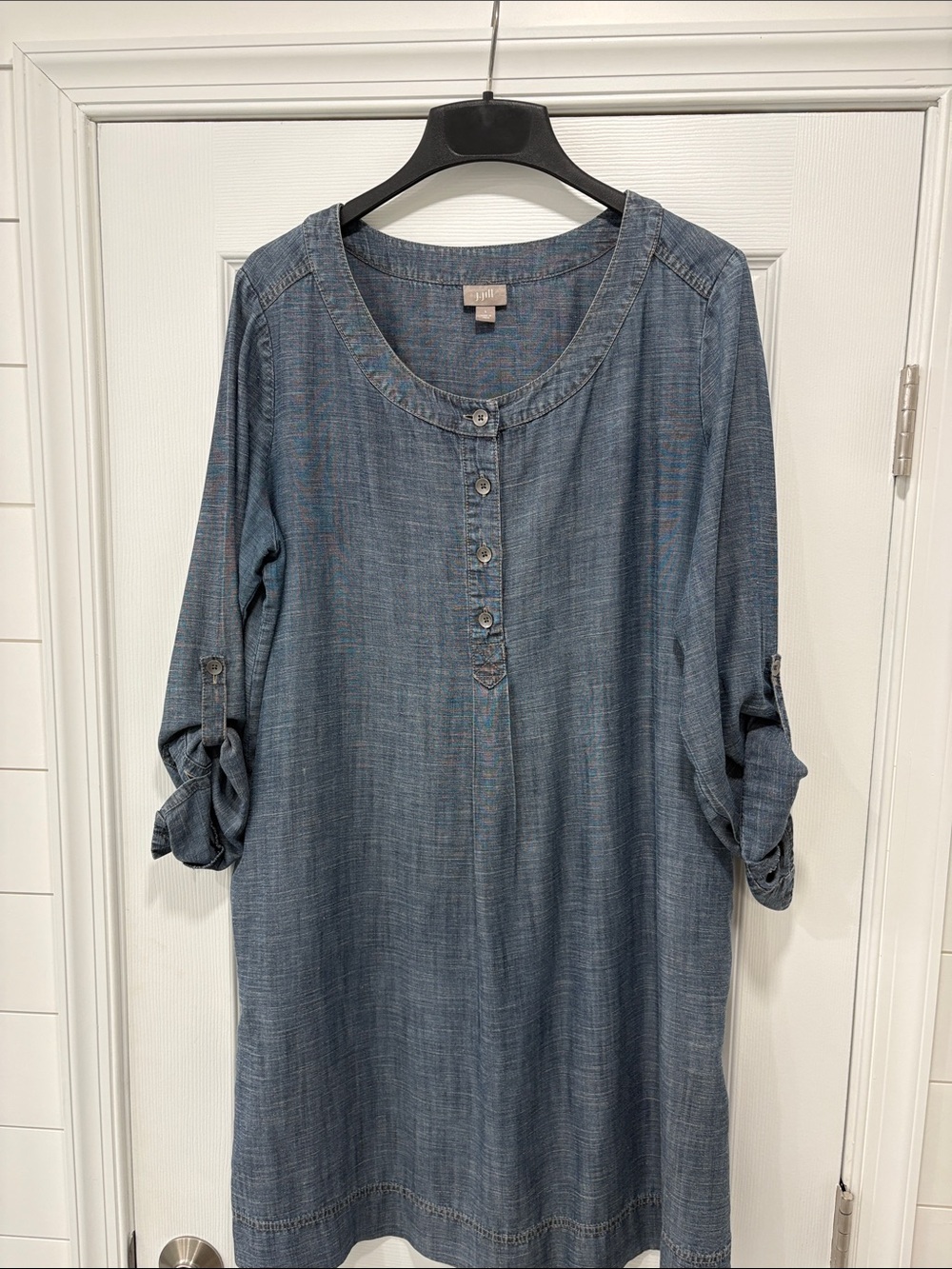 J. Jill Blue Chambray Roll-Sleeve Tunic